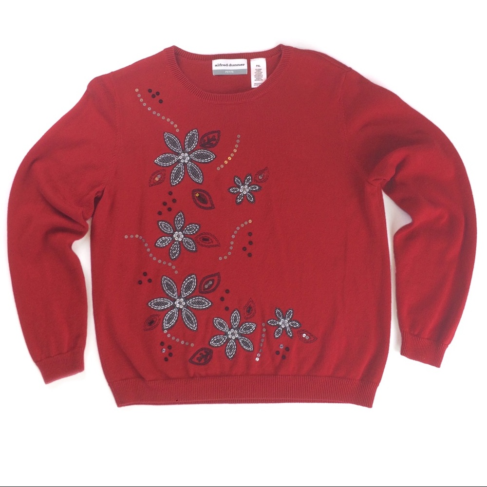 Red Floral Embellished Sweater - Alfred Dunner - XLP